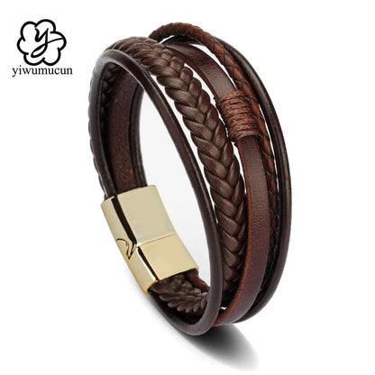 Men's Leather & Stainless Steel Multilayer Bracelet by HitMyNeed
