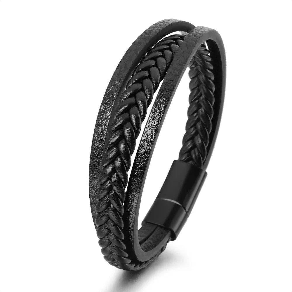 Men's Leather & Stainless Steel Multilayer Bracelet 2 by HitMyNeed