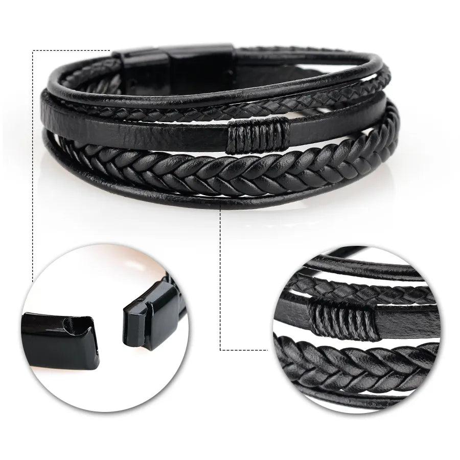 Men's Leather & Stainless Steel Multilayer Bracelet by HitMyNeed