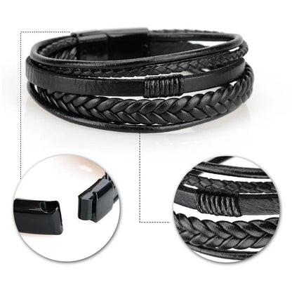 Men's Leather & Stainless Steel Multilayer Bracelet by HitMyNeed
