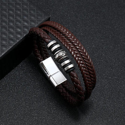 Men's Leather & Stainless Steel Multilayer Bracelet 22 by HitMyNeed