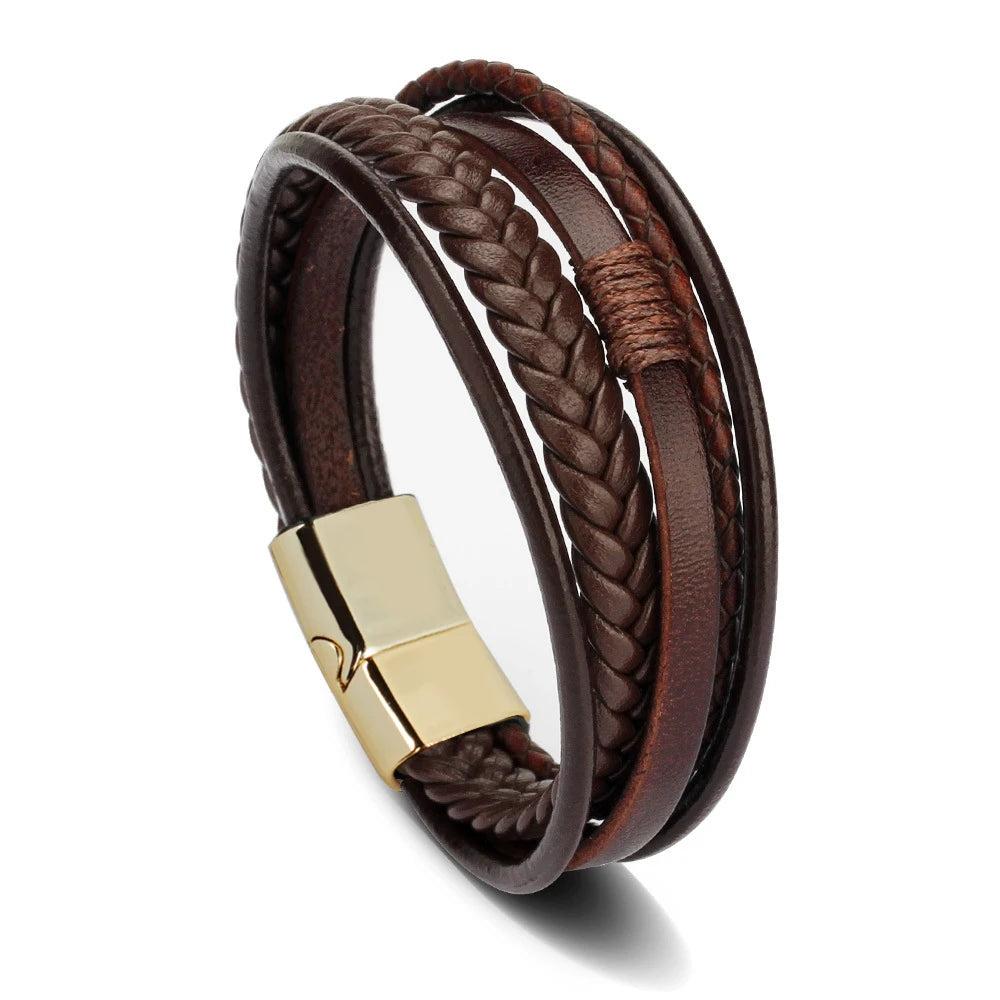 Men's Leather & Stainless Steel Multilayer Bracelet 27 by HitMyNeed