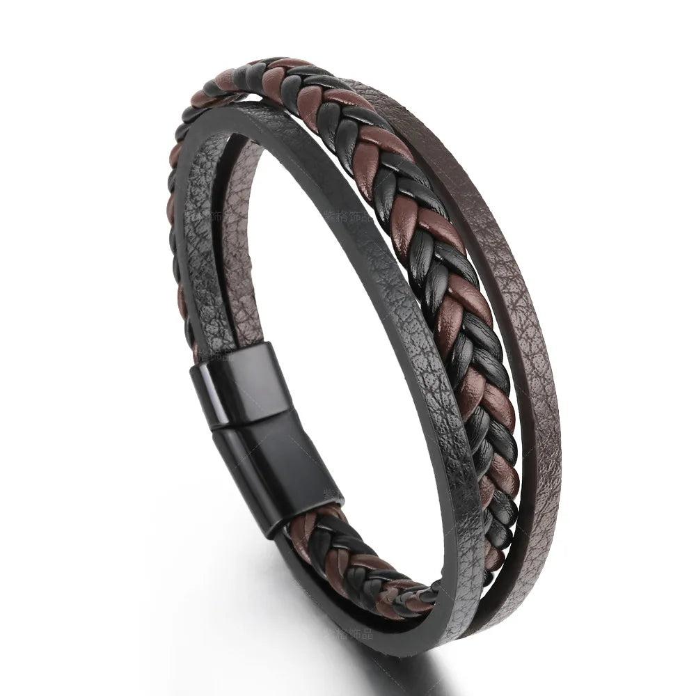 Men's Leather & Stainless Steel Multilayer Bracelet 3 by HitMyNeed