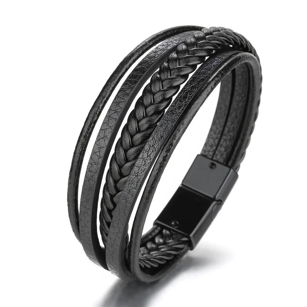 Men's Leather & Stainless Steel Multilayer Bracelet 31 by HitMyNeed