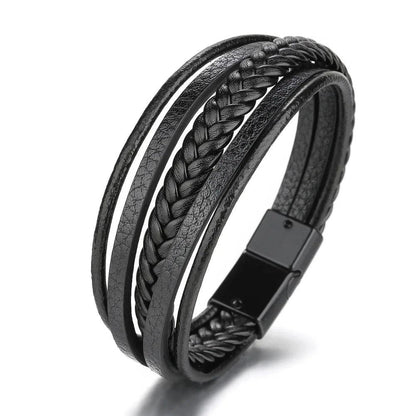 Men's Leather & Stainless Steel Multilayer Bracelet 31 by HitMyNeed