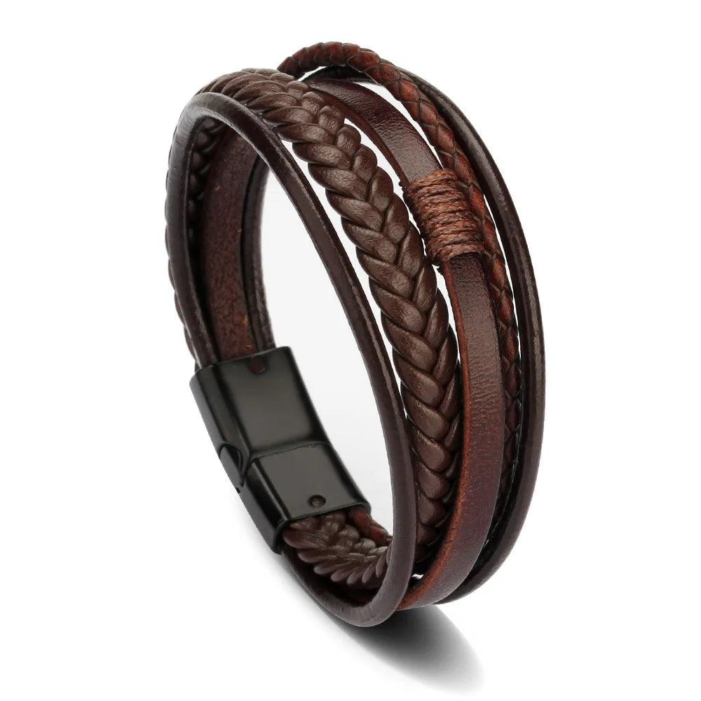 Men's Leather & Stainless Steel Multilayer Bracelet 6 by HitMyNeed