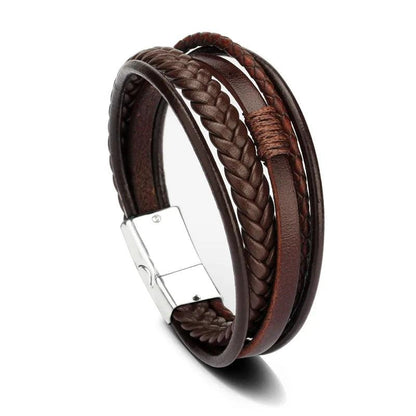Men's Leather & Stainless Steel Multilayer Bracelet 8 by HitMyNeed