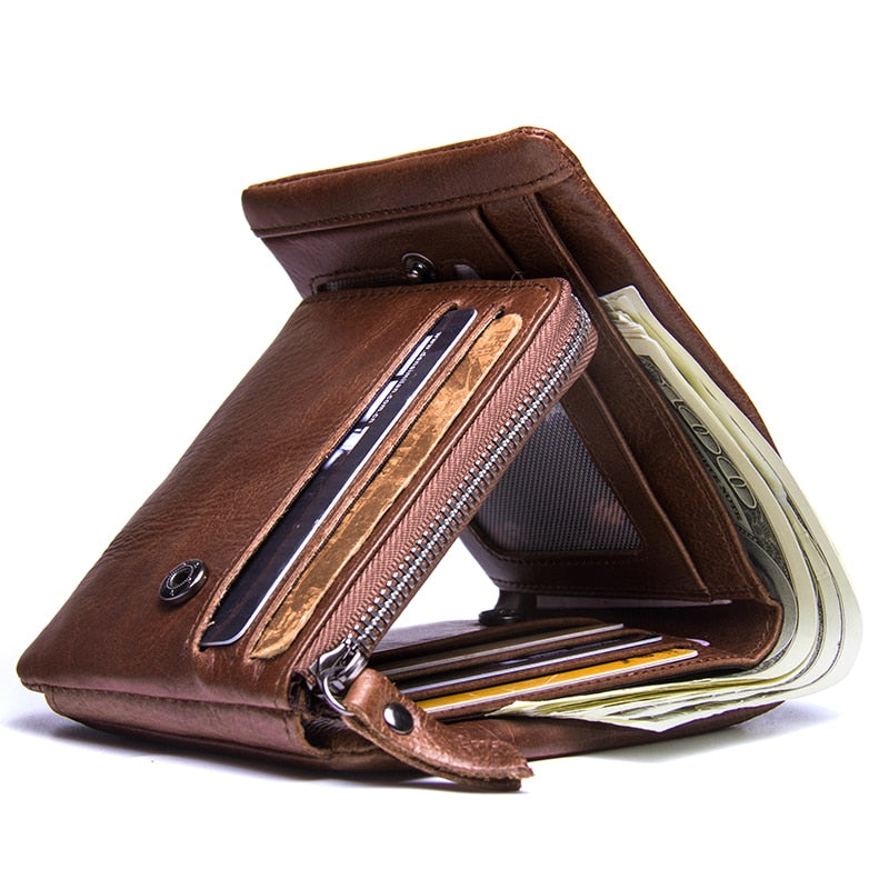 Men's Leather Trifold Wallet with Coin Pocket by HitMyNeed