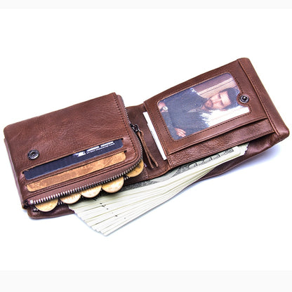 Men's Leather Trifold Wallet with Coin Pocket by HitMyNeed