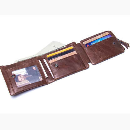 Men's Leather Trifold Wallet with Coin Pocket by HitMyNeed