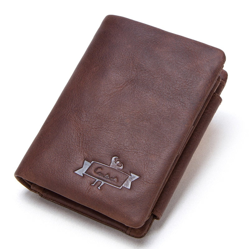 Men's Leather Trifold Wallet with Coin Pocket brown-s by HitMyNeed