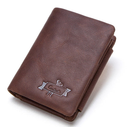 Men's Leather Trifold Wallet with Coin Pocket brown-s by HitMyNeed