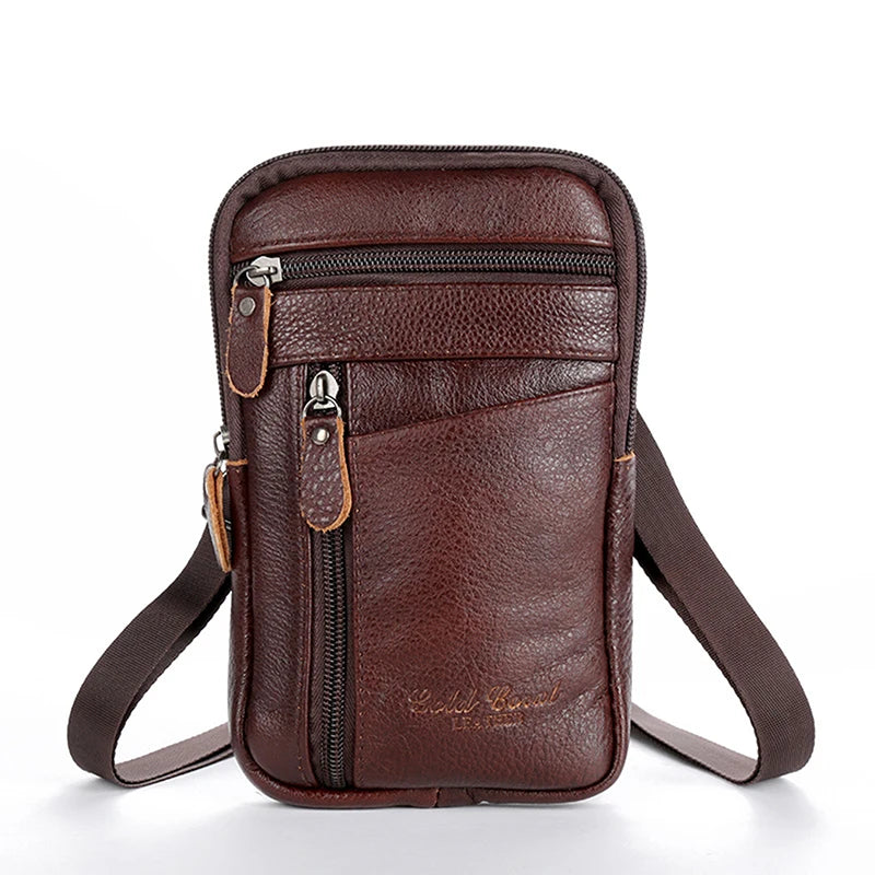 Men's Leather Waist & Crossbody Phone Bag dark-coffee by HitMyNeed