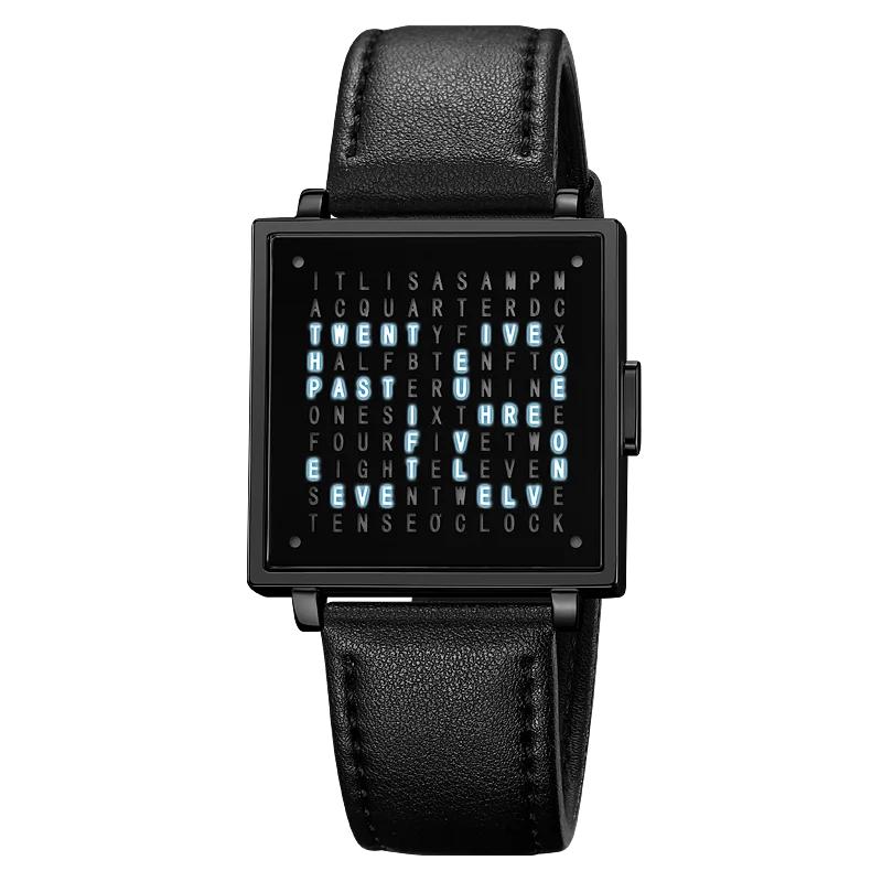 Men's LED Digital Watch with Date & Leather Strap black-black by HitMyNeed