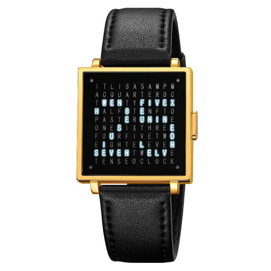 Men's LED Digital Watch with Date & Leather Strap gold-black by HitMyNeed