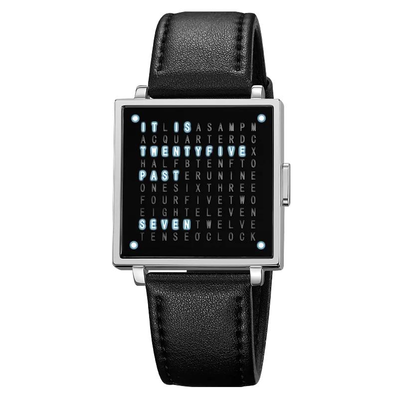 Men's LED Digital Watch with Date & Leather Strap silver-black by HitMyNeed
