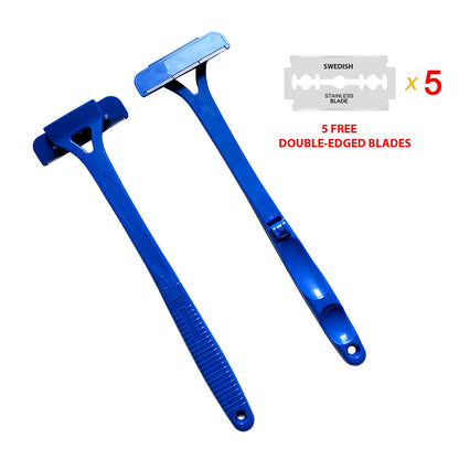Men's Long Handle Folding Back & Body Shaver blue by HitMyNeed