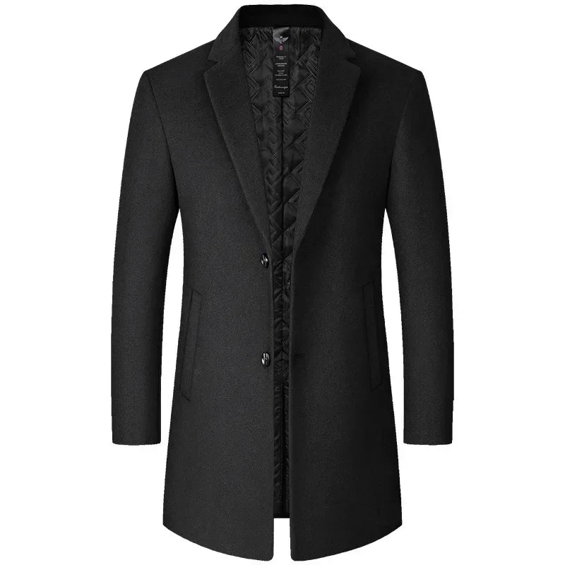 Men's Long Wool Trench Coat for Autumn & Winter black xl-65-72-kg by HitMyNeed