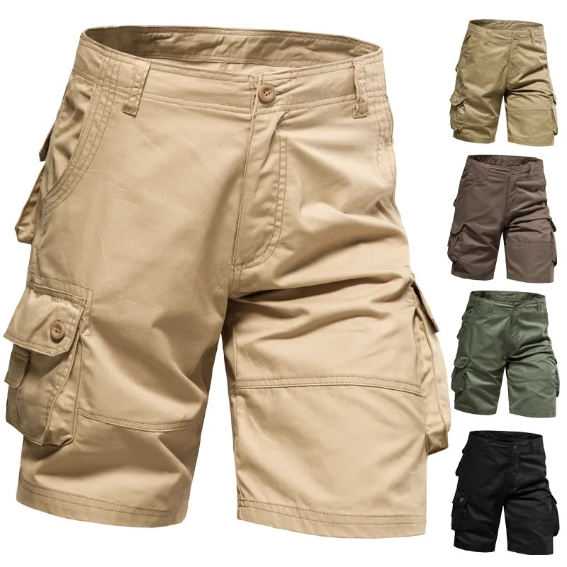 Men's Loose Fit Cotton Cargo Shorts with Multi Pockets by HitMyNeed