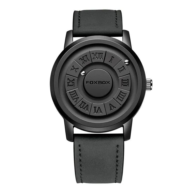 Men's Magnetic Scrolling Pointer Chronograph Watch leather-all-black by HitMyNeed