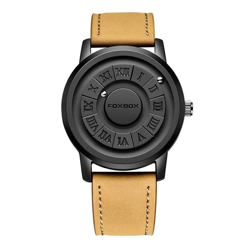 Men's Magnetic Scrolling Pointer Chronograph Watch leather-brown-black by HitMyNeed