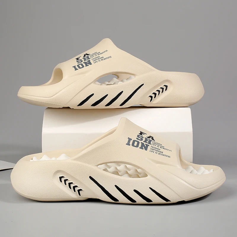 Men's Massage Slide Sandals for Indoor & Outdoor Use beige 38-39 by HitMyNeed