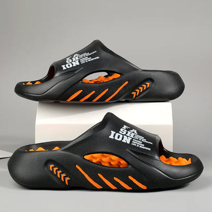 Men's Massage Slide Sandals for Indoor & Outdoor Use black-orange 42-43 by HitMyNeed