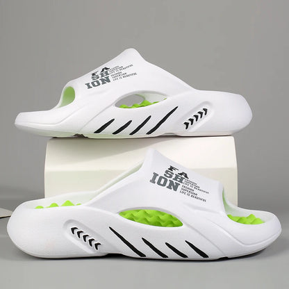 Men's Massage Slide Sandals for Indoor & Outdoor Use white-green 46-47 by HitMyNeed