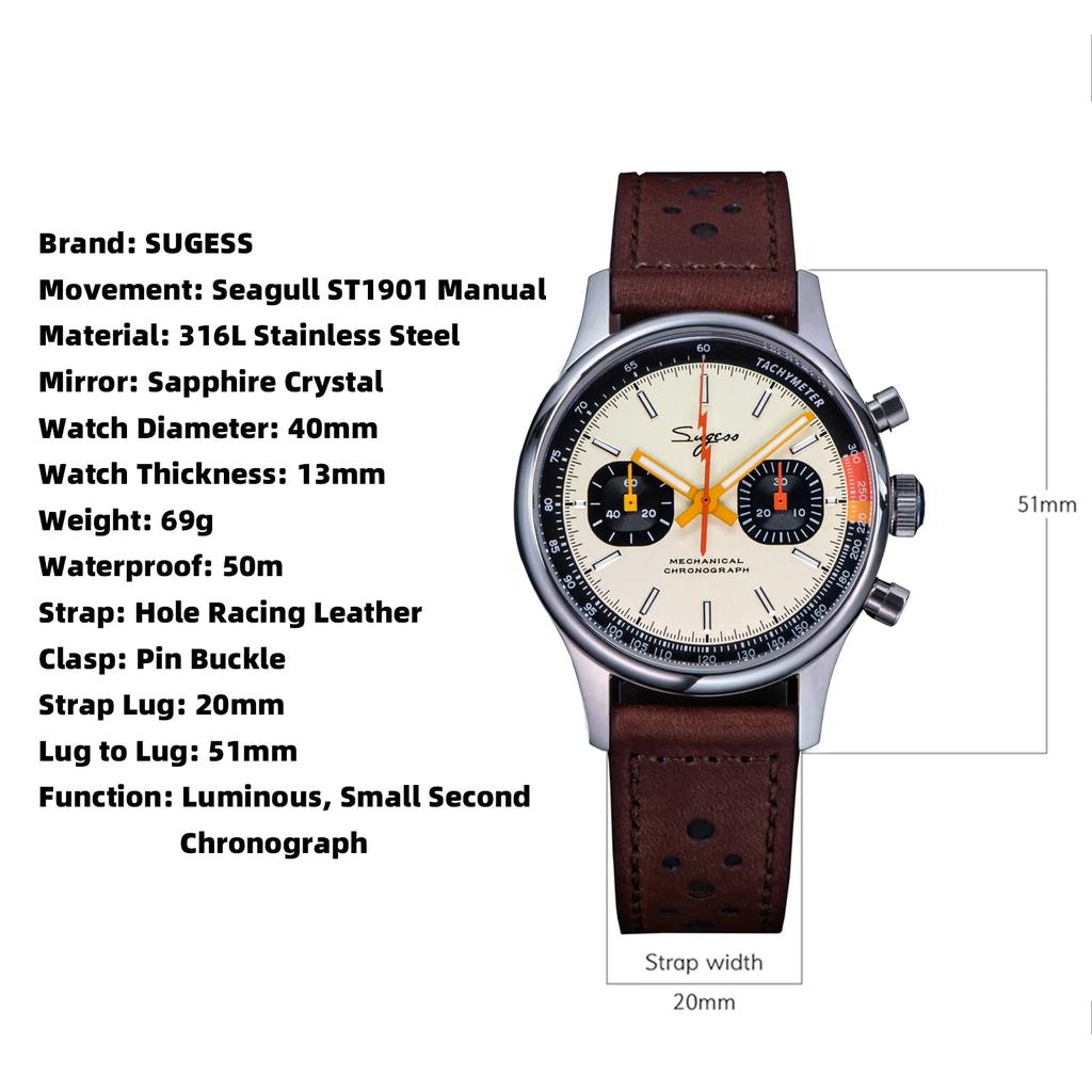 Men's Mechanical Chronograph Watch ST19 Sapphire 40mm by HitMyNeed