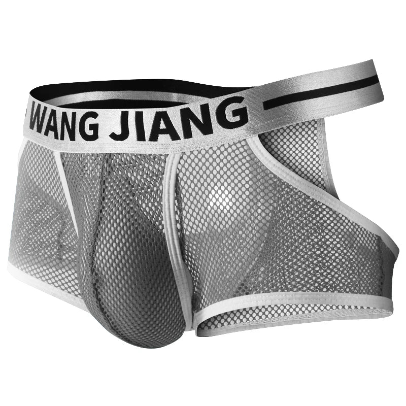Men's Mesh Boxer Briefs with Sheer Hole Design darkgray l by HitMyNeed