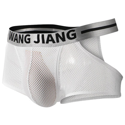Men's Mesh Transparent Boxer Briefs Plus Size white xxl by HitMyNeed
