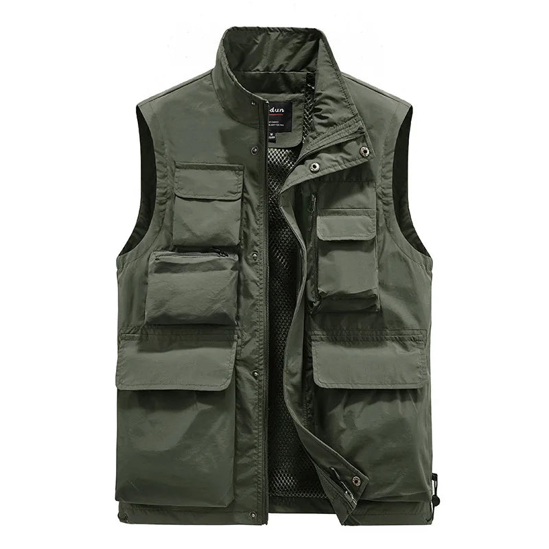 Men's Multi‑Pocket Outdoor Utility Vest amry-green 80-90kg-3xl by HitMyNeed