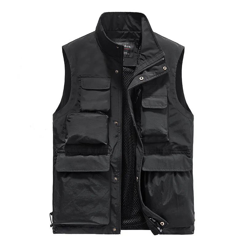 Men's Multi‑Pocket Outdoor Utility Vest black 100-110kg-5xl by HitMyNeed