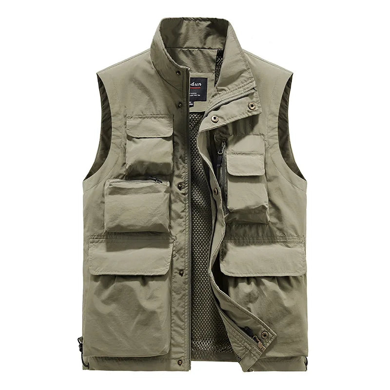 Men's Multi‑Pocket Outdoor Utility Vest khaki 80-90kg-3xl by HitMyNeed