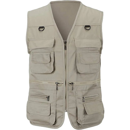 Men's Multi-Pocket Tactical Hiking & Fishing Vest dark-khaki xl by HitMyNeed