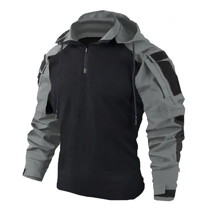 Men's Multicam Hooded Tactical Combat Shirt gray s-45-55kg by HitMyNeed