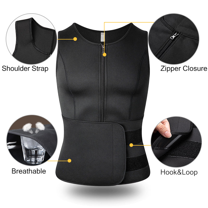 Men's Neoprene Sweat Vest Waist Trainer with Zipper by HitMyNeed