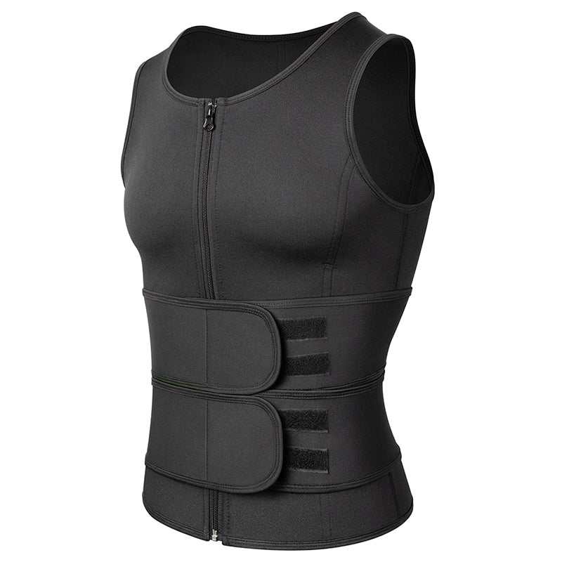 Men's Neoprene Sweat Vest Waist Trainer with Zipper black-double-belts m by HitMyNeed