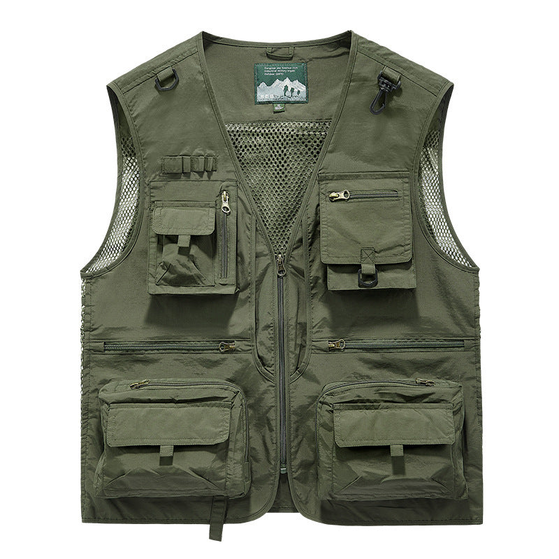 Men's Outdoor Multi‑Pocket Breathable Leisure Vest green eu-size-l by HitMyNeed