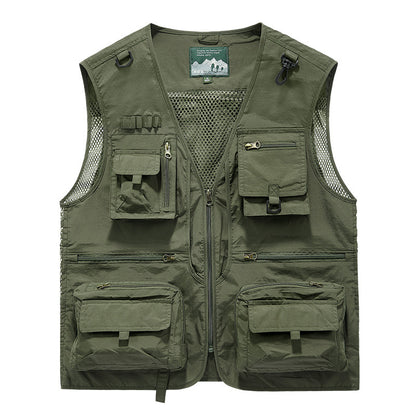 Men's Outdoor Multi‑Pocket Breathable Leisure Vest green eu-size-l by HitMyNeed