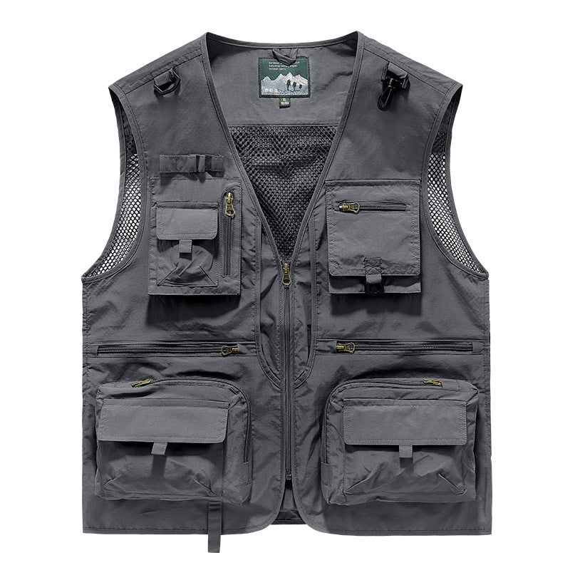 Men's Outdoor Multi‑Pocket Breathable Leisure Vest grey eu-size-l by HitMyNeed