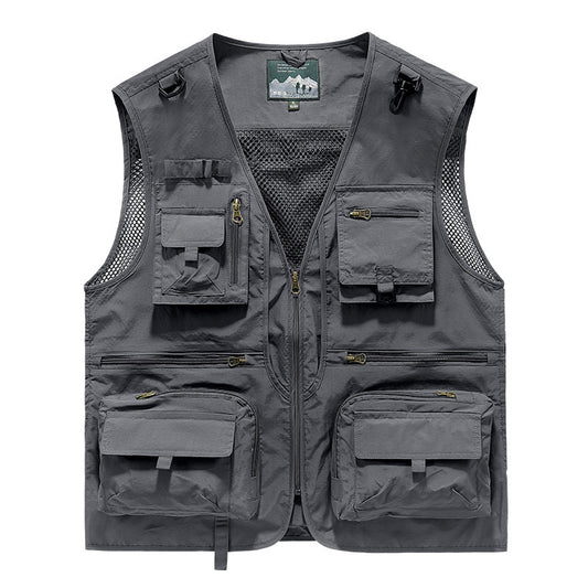 Men's Outdoor Multi‑Pocket Breathable Leisure Vest grey eu-size-l by HitMyNeed
