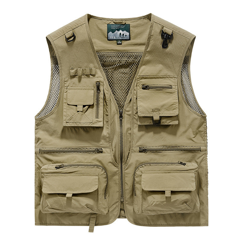 Men's Outdoor Multi‑Pocket Breathable Leisure Vest khaki eu-size-xl by HitMyNeed