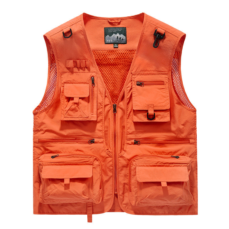 Men's Outdoor Multi‑Pocket Breathable Leisure Vest orange eu-size-xl by HitMyNeed
