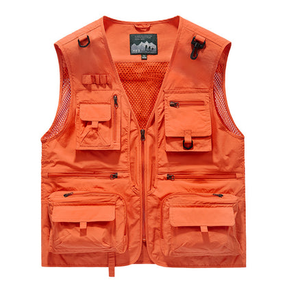 Men's Outdoor Multi‑Pocket Breathable Leisure Vest orange eu-size-xl by HitMyNeed