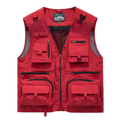 Men's Outdoor Multi‑Pocket Breathable Leisure Vest red eu-size-l by HitMyNeed