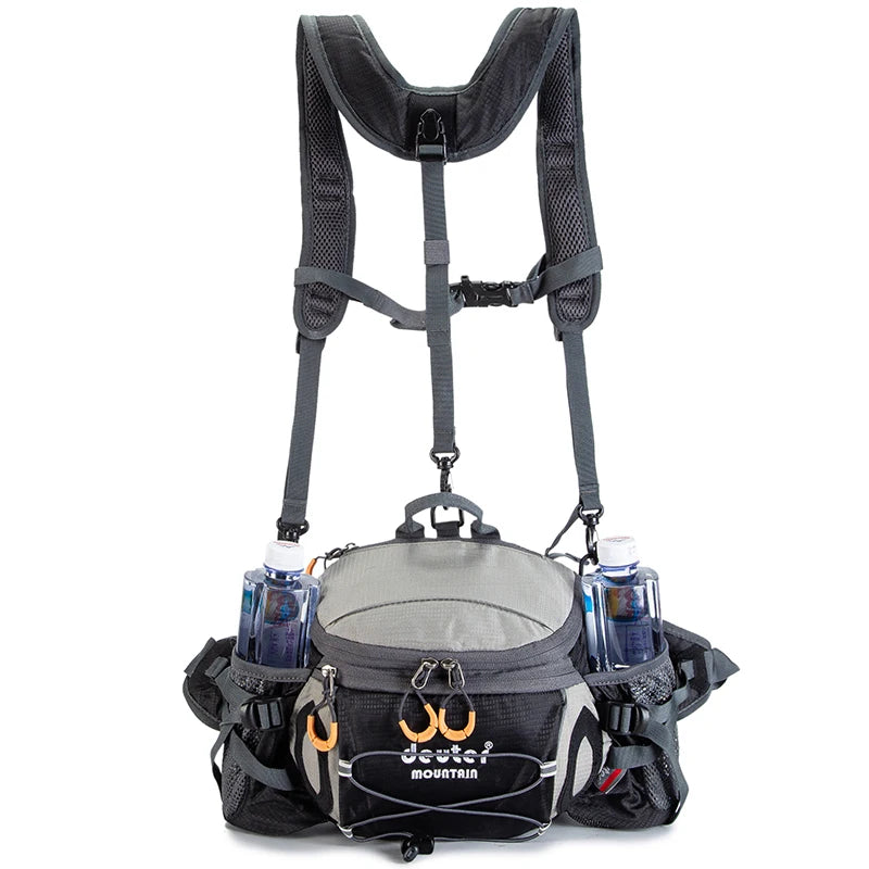 Men's Outdoor Waist Pack with Bottle Holder 8L black by HitMyNeed