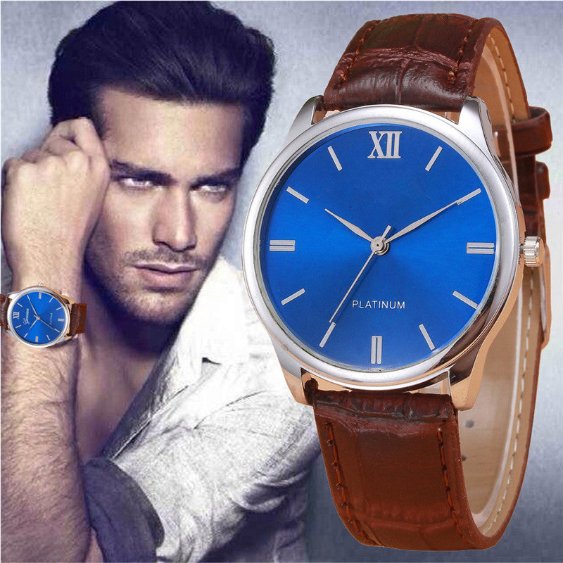 Men's Platinum-Tone Dress Watch with Leather Strap by HitMyNeed