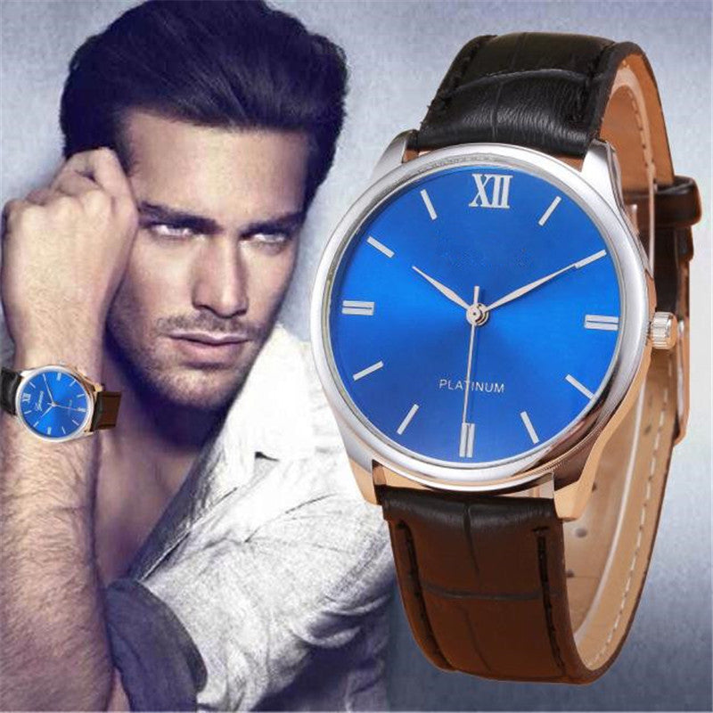 Men's Platinum-Tone Dress Watch with Leather Strap by HitMyNeed