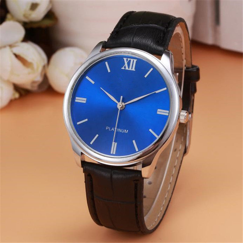 Men's Platinum-Tone Dress Watch with Leather Strap by HitMyNeed